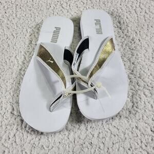 NEW PUMA Sandals Flip Flop  White and Gold  womens size 6